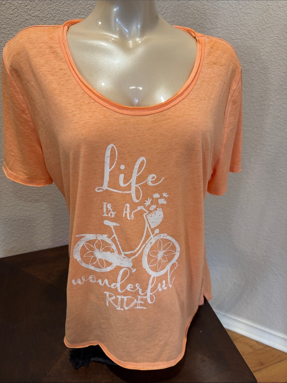 Scoop Neck Orange Graphic Tee - 'Life is a Wonderful Ride'